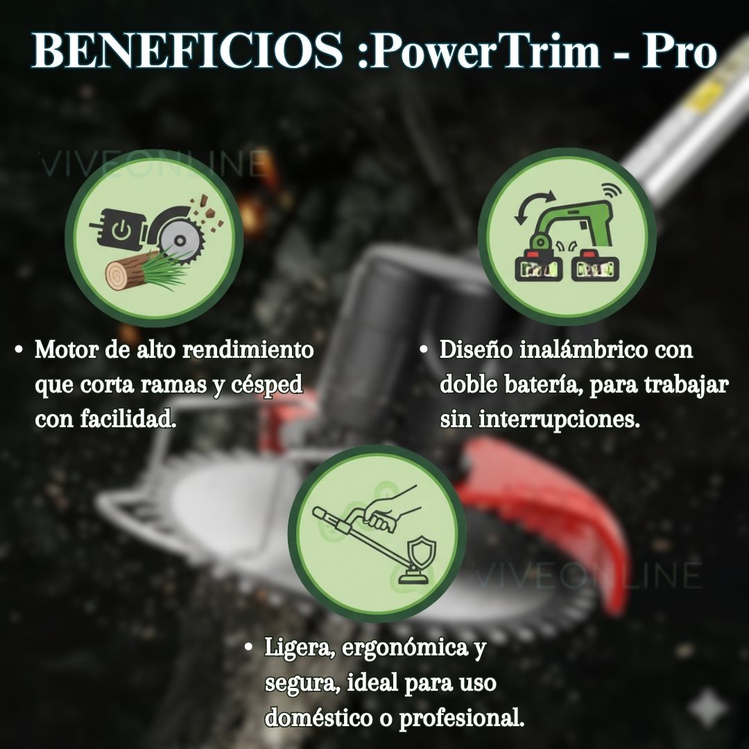 PowerTrim Pro ™ | Kit Guadaña 3 en 1 Recargable 2 Baterías 48v + accesorios completos + Regalo