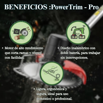 PowerTrim Pro ™ | Kit Guadaña 3 en 1 Recargable 2 Baterías 48v + accesorios completos + Regalo