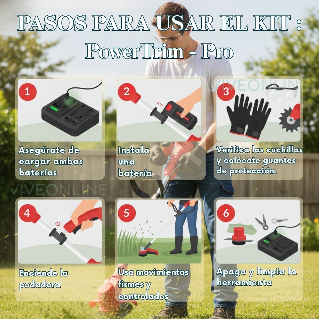 PowerTrim Pro ™ | Kit Guadaña 3 en 1 Recargable 2 Baterías 48v + accesorios completos + Regalo