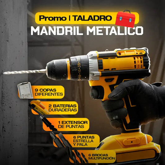 Kit Taladro Inalámbrico mandril metálico de 3/8 Amarillo